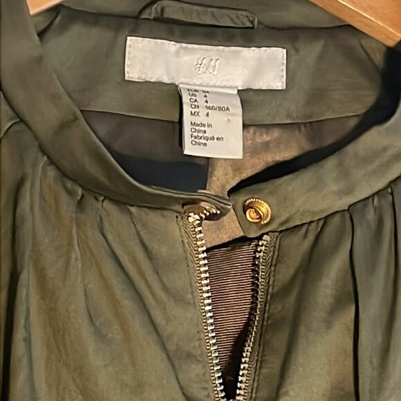 H&M Olive Green Bomber Jacket Full Zip Y2K Outdoor Fall Sporty Prep Collegiate - Picture 6 of 7
